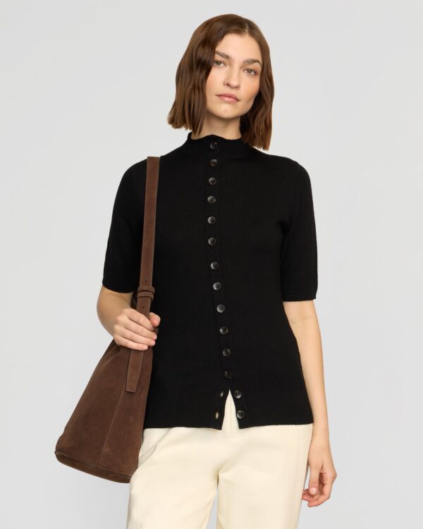 Charlotte Wool Button Short-Sleeve Sweater