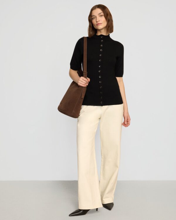 Charlotte Wool Button Short-Sleeve Sweater