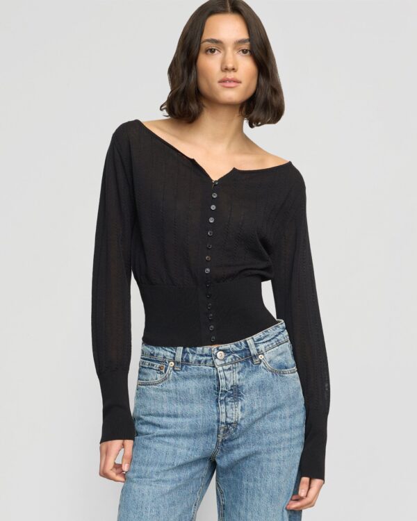 Chava Semi-Sheer Button Knit Top