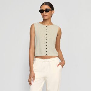 Elith Cotton-Linen Button Knit Vest