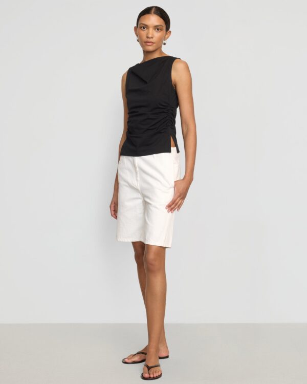 Josie Shirred-Side Cowl-Neck Tee