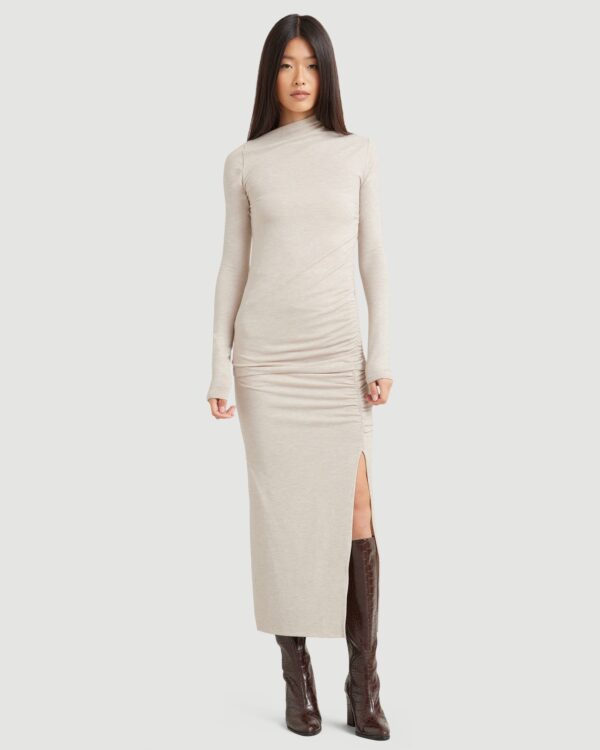 Kiki Ruched Side-Slit Midi Skirt