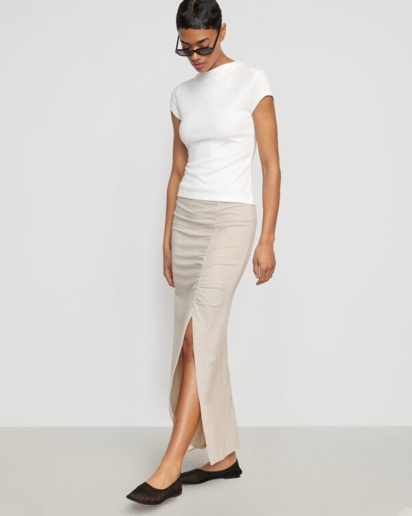 Kiki Ruched Side-Slit Midi Skirt