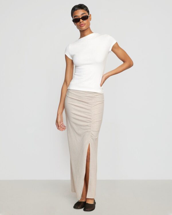 Kiki Ruched Side-Slit Midi Skirt