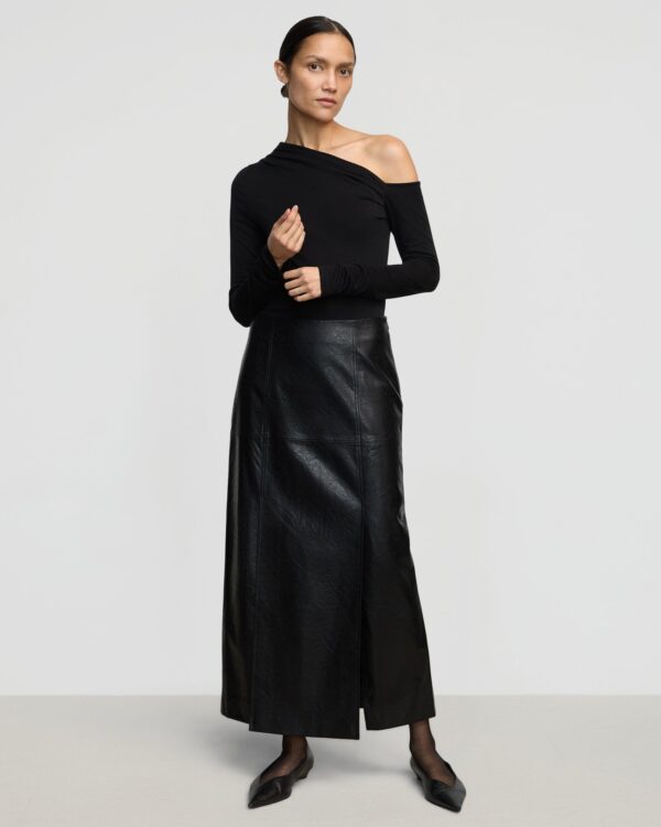 Rama Front-Vent Vegan Leather Skirt