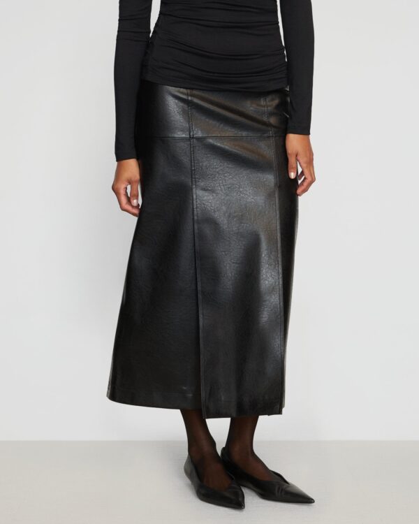 Rama Front-Vent Vegan Leather Skirt