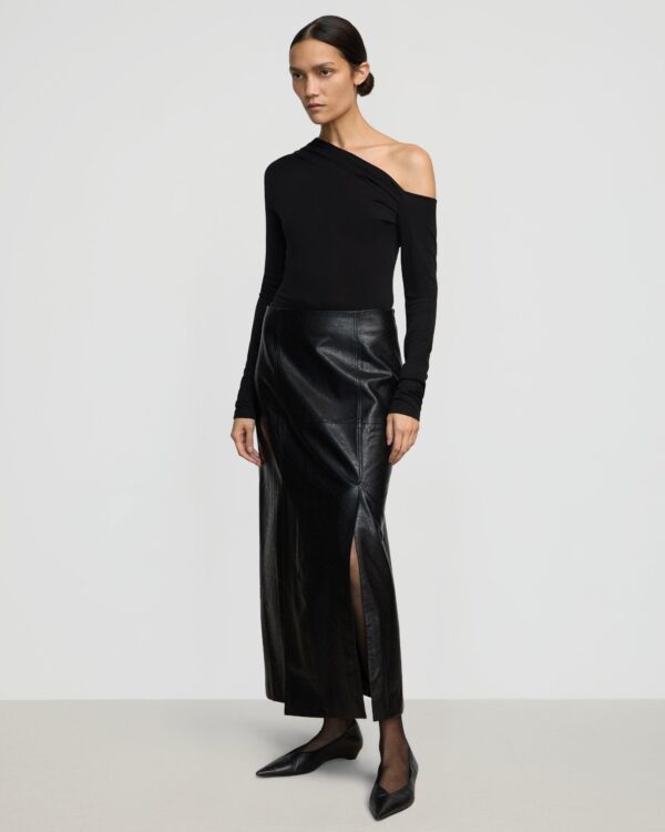 Rama Front-Vent Vegan Leather Skirt
