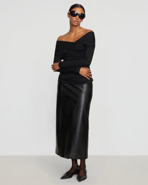 Rama Front-Vent Vegan Leather Skirt