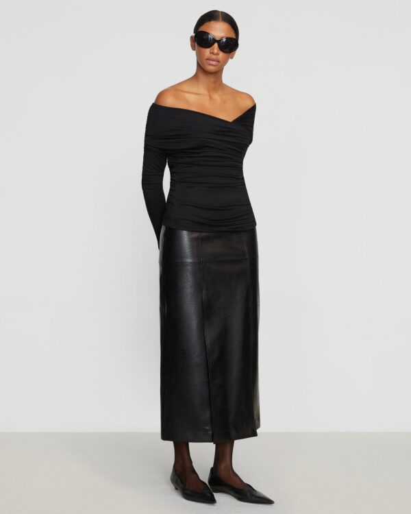 Rama Front-Vent Vegan Leather Skirt