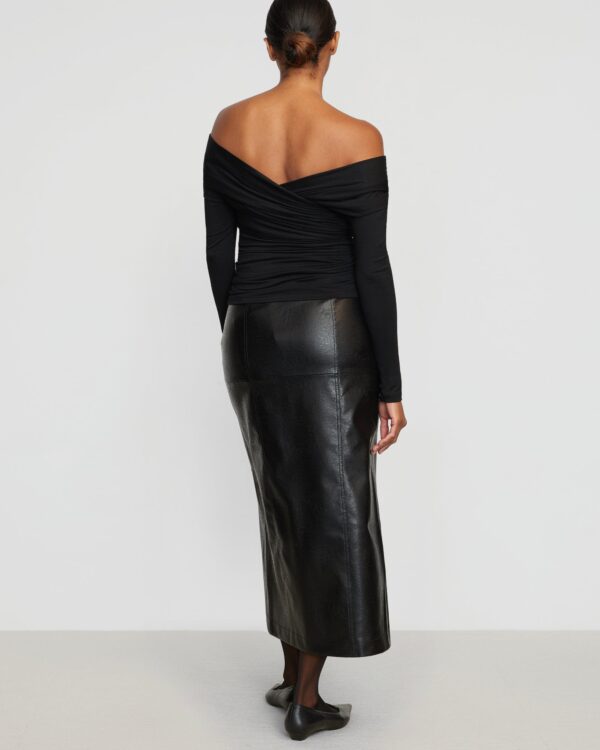 Rama Front-Vent Vegan Leather Skirt